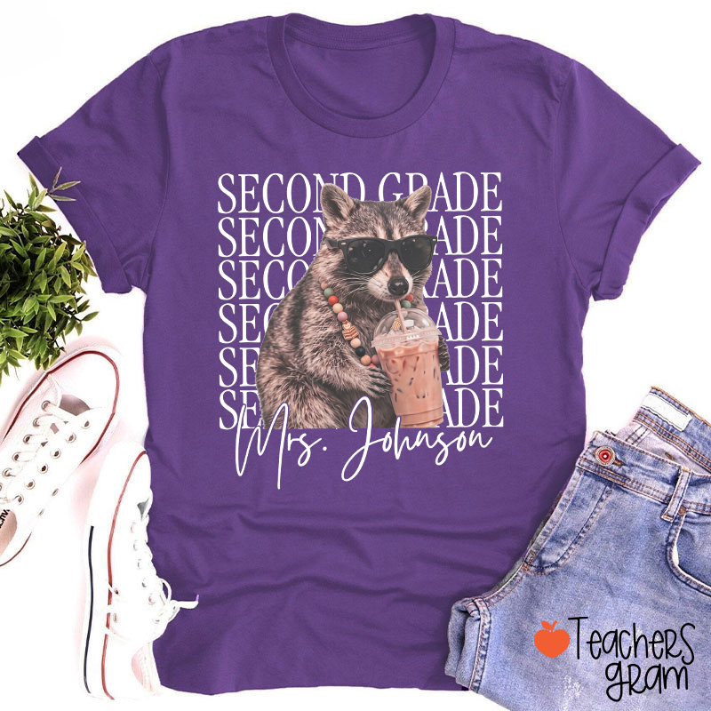 Personalized Grade And Name Raccoon Teacher T-Shirt