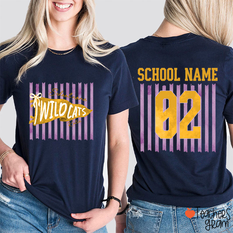 Personalized Name And Text Cartoon Supply Teacher Two Sided T-Shirt