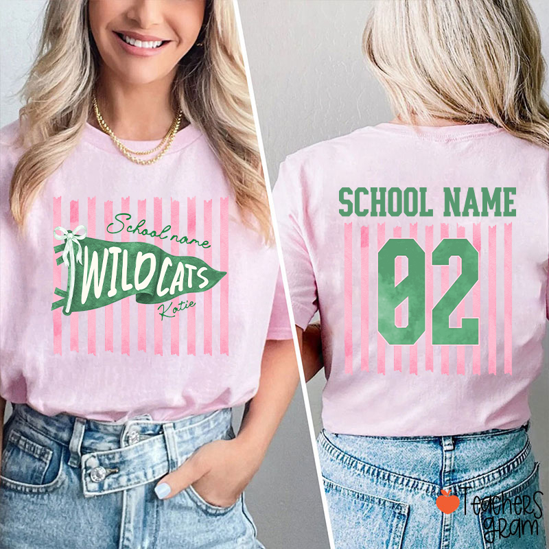 Personalized Name And Text Cartoon Supply Teacher Two Sided T-Shirt