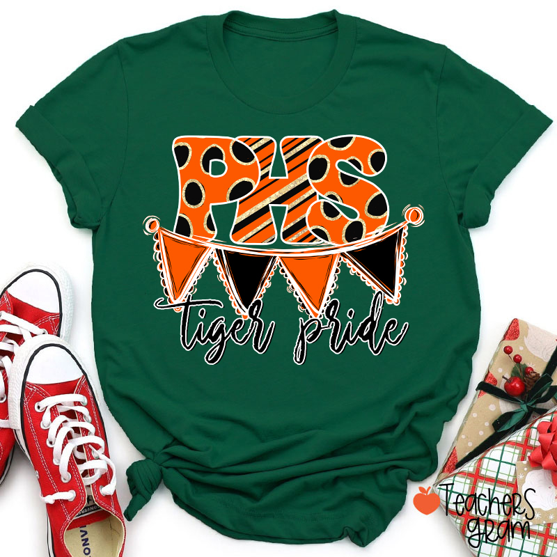 Personalized Mascot Banner Dots Teacher T-Shirt