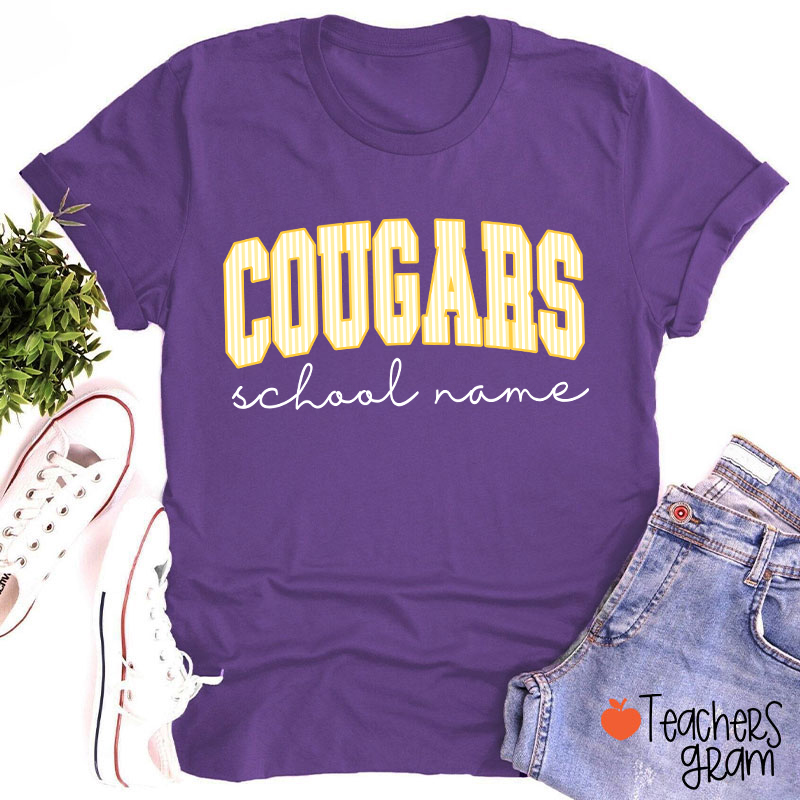 Personalized Mascot School Spirit Stripes Teacher T-Shirt