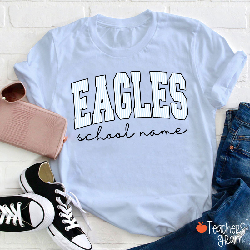 Personalized Mascot School Spirit Stripes Teacher T-Shirt