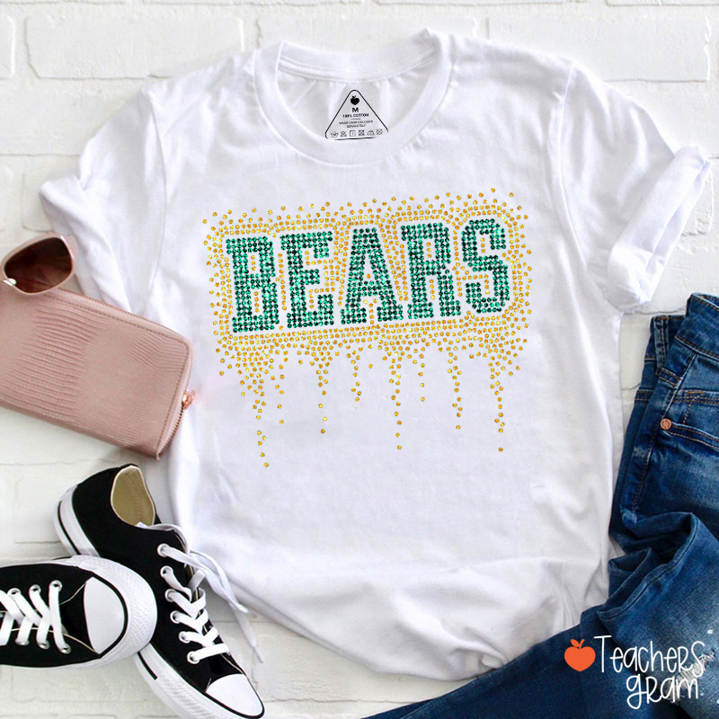 Personalized Mascot Drip Faux Rhinestone Teacher T-Shirt