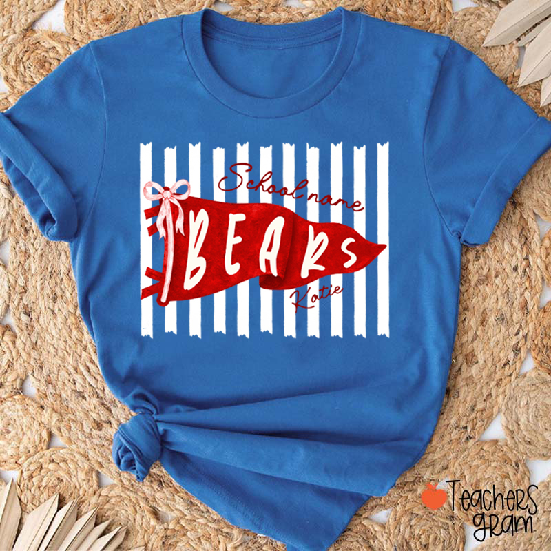 Personalized Mascot School Spirit Stripes Pennant Teacher T-Shirt