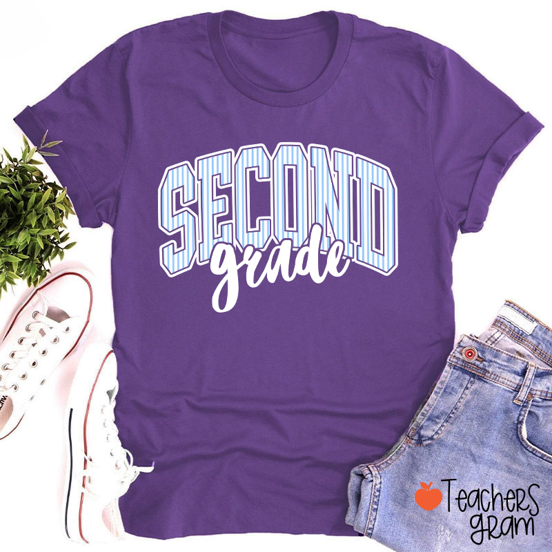 Personalized Grade Striped Varsity Teacher T-Shirt