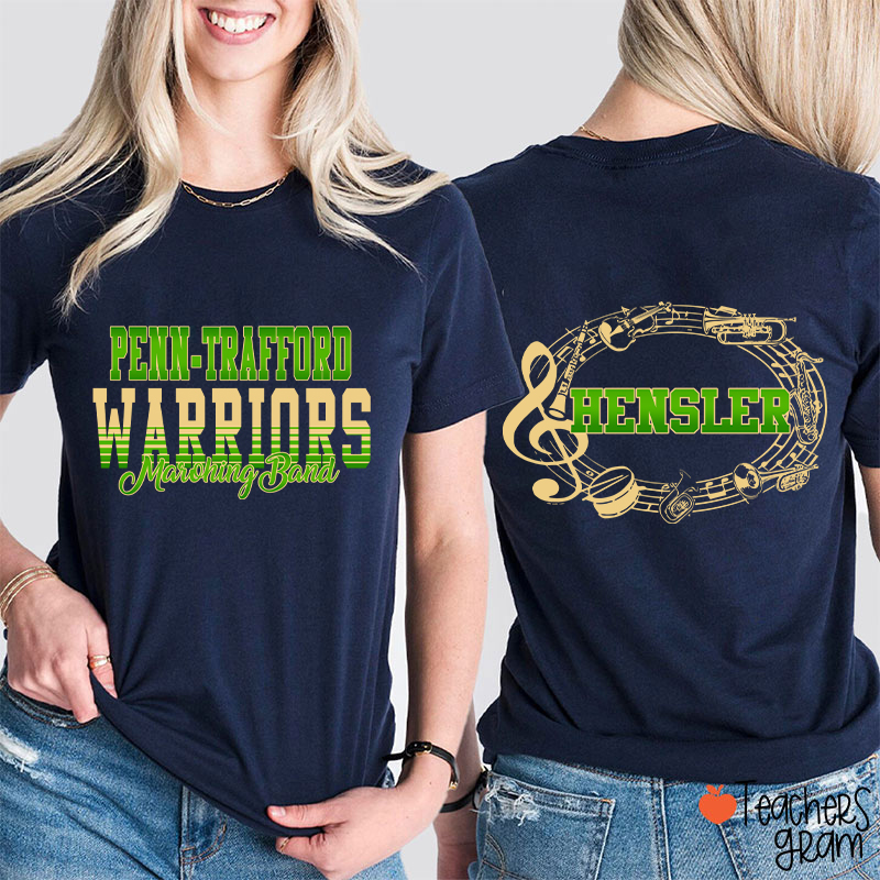 Personalized Band Music Note Mascot Two Sided Teacher T-Shirt