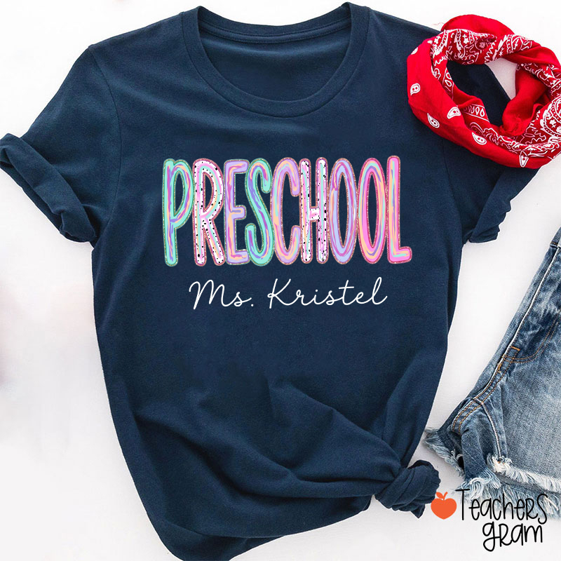 Personalized Grade Rainbow Doodle Name Teacher T-Shirt
