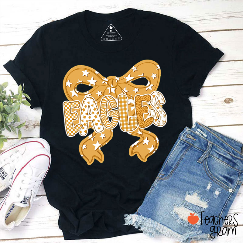 Personalized Mascot Star Bow Mixed Pattern Letter Teacher T-Shirt