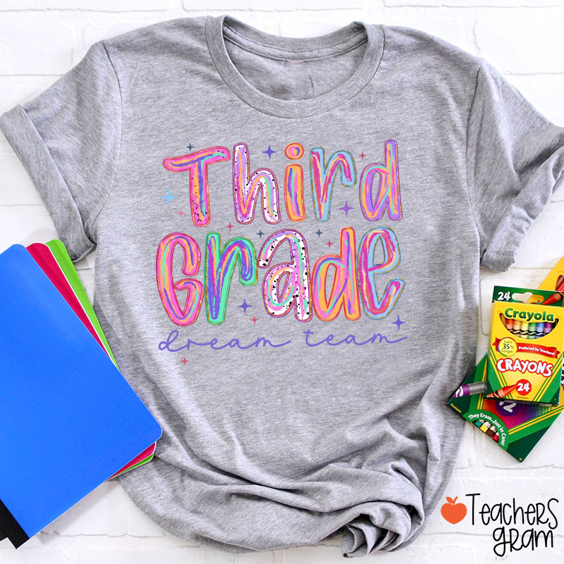 Personalized Pastel Rainbow Grade Dream Team Teacher T-Shirt
