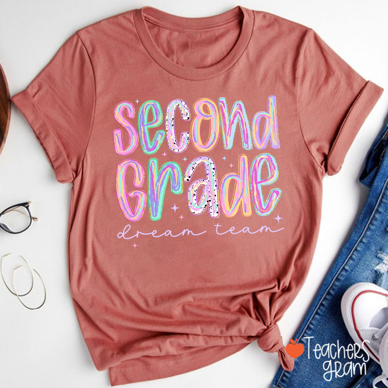 Personalized Pastel Rainbow Grade Dream Team Teacher T-Shirt