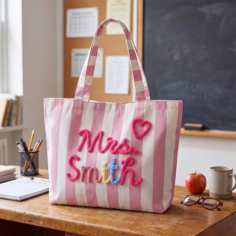 Personalized Name Canvas Striped Tote
