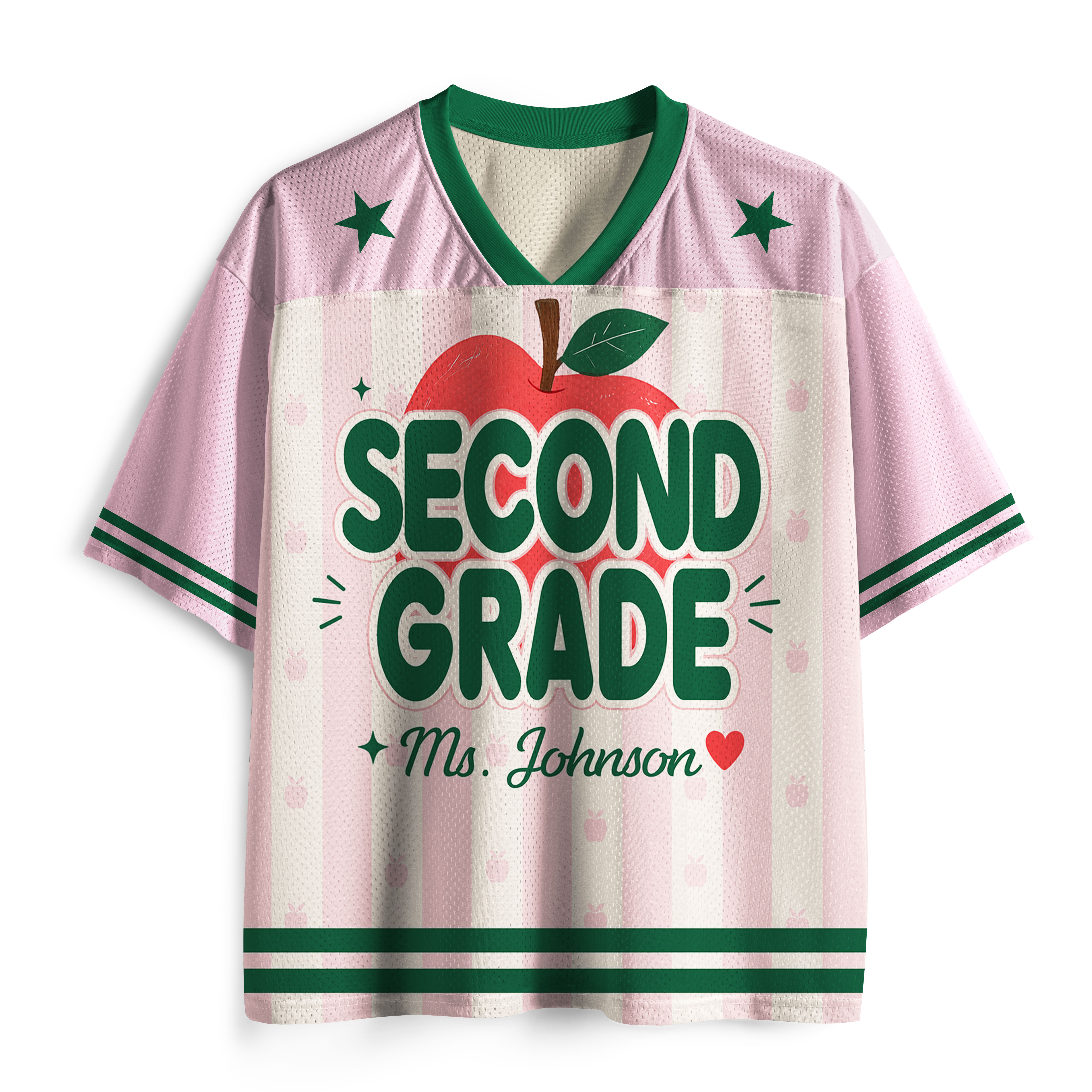 Personalized Grade And Name Pencil Preppy Stripes Teacher Mesh Jersey