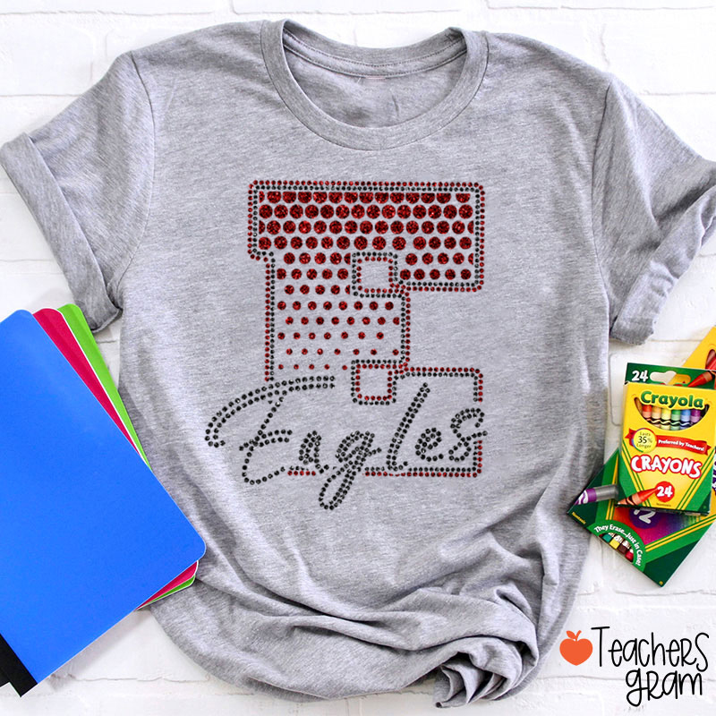 Personalized Mascot Rhinestone Varsity Letter Script Teacher T-Shirt