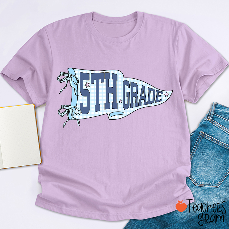 Personalized Text Gingham Pennant Teacher T-Shirt