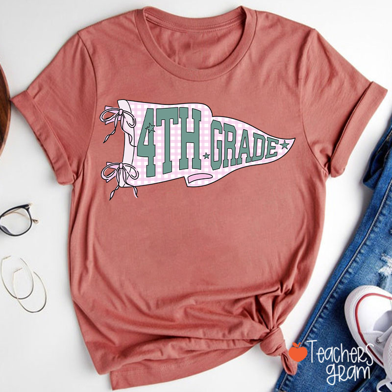Personalized Text Gingham Pennant Teacher T-Shirt