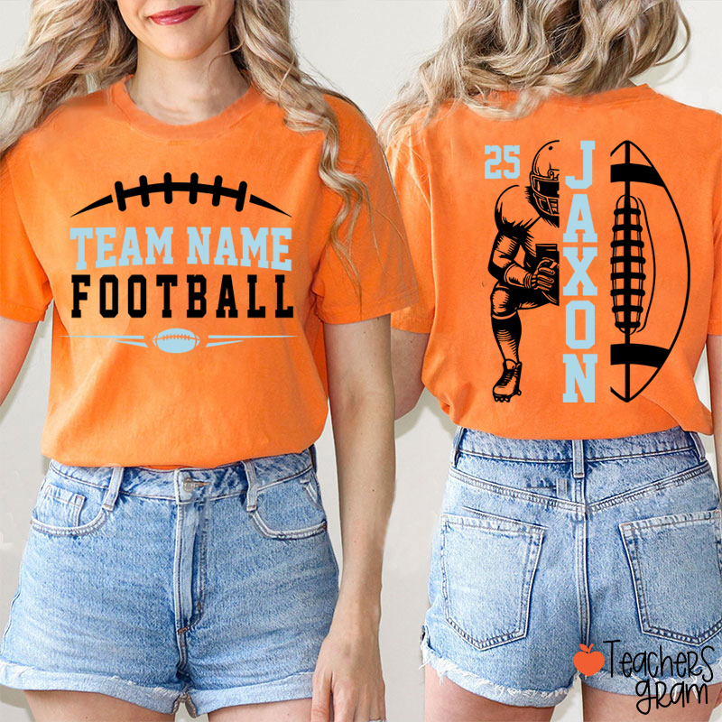 Personalized Team Name Football Season Game Day Teacher Two Sided T-Shirt