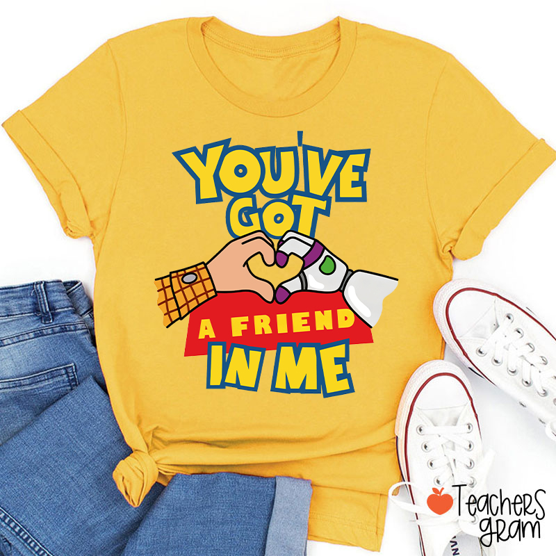 You've Got A Friend In Me Cartoon Cowboy Astronaut Hand Heart Friendship Teacher T-Shirt