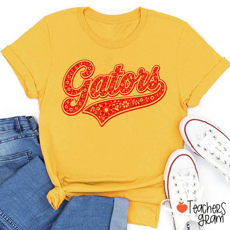 Personalized Mascot Floral Script Teacher T-Shirt