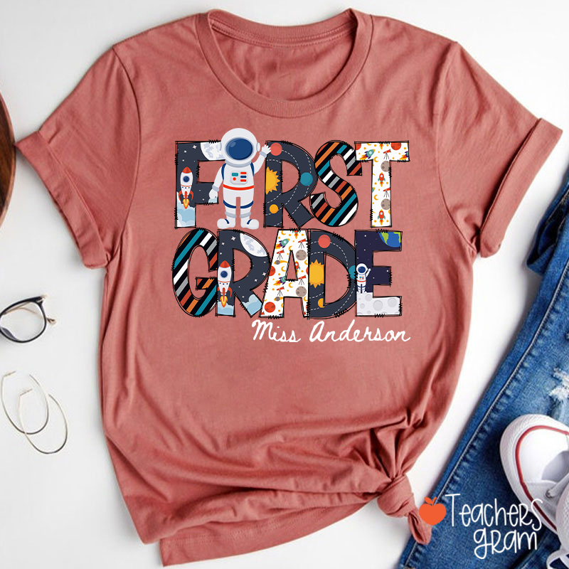 Personalized Grade Name Outer Space Astronaut Teacher T-Shirt