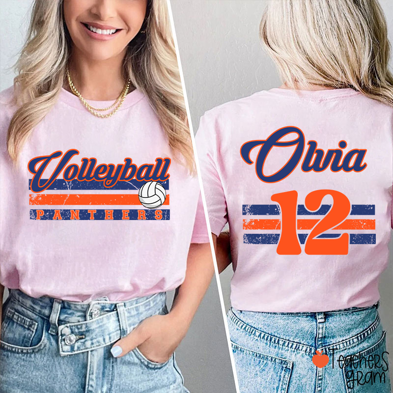 Personalized Name And Number Teacher Two Sided T-Shirt