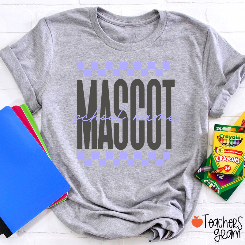 Personalized Mascot Sport Checkered Script Teacher T-Shirt