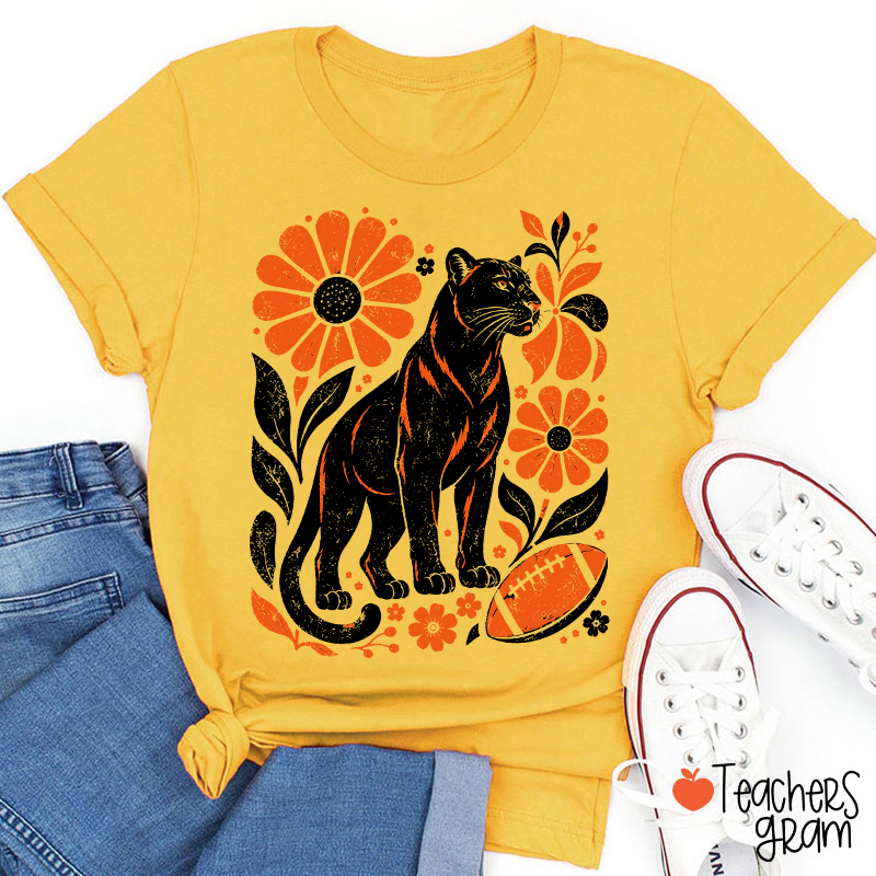 Personalized Mascot Floral Football Vintage Graphic Teacher T‑Shirt
