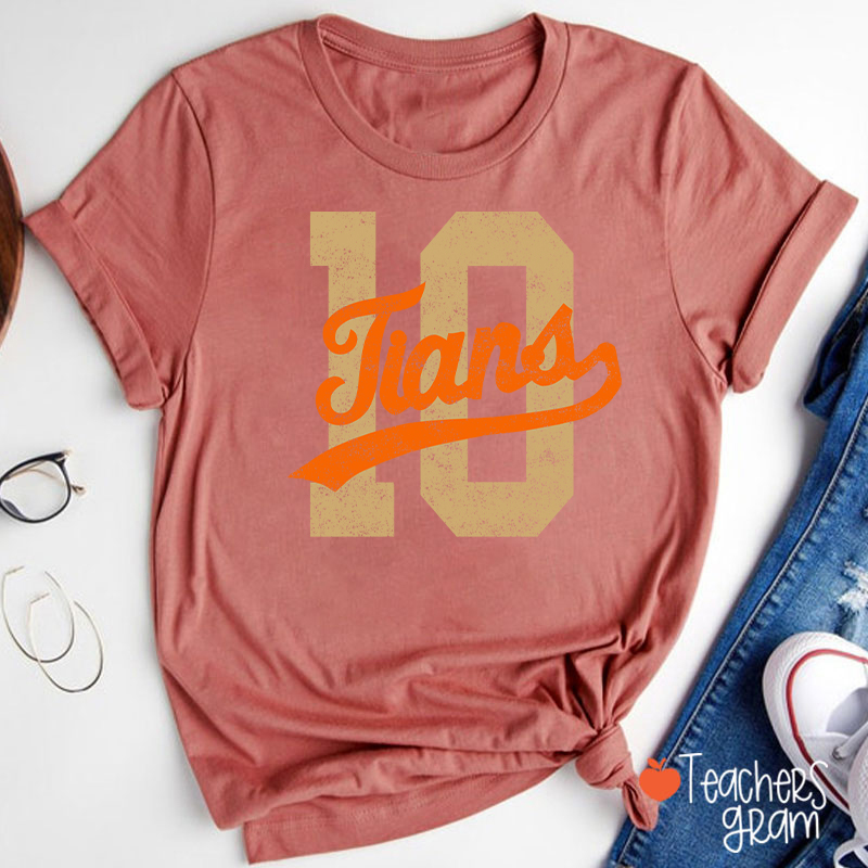 Personalized Mascot Distressed Sport Number Teacher T‑Shirt