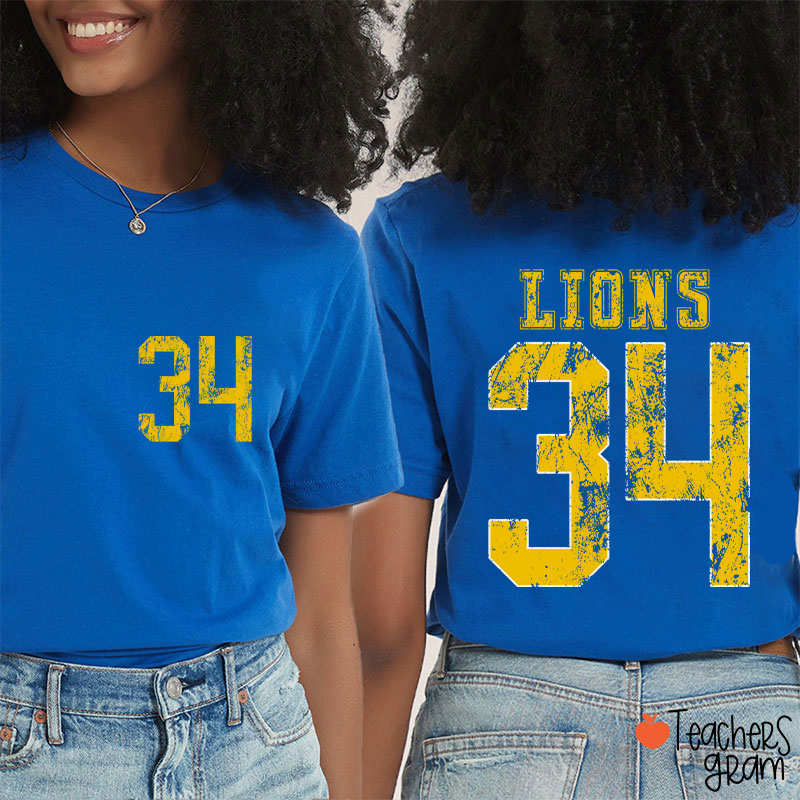 Personalized Mascot Number Faded Texture Sport Graphic Teacher Two Sided T‑Shirt
