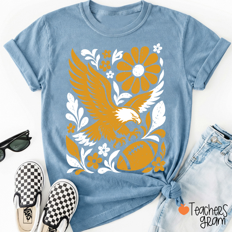 Personalized Mascot Floral Football Vintage Graphic Teacher T‑Shirt