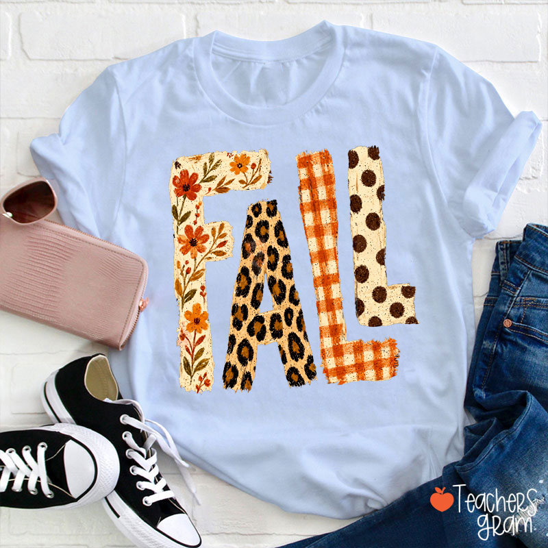 Vintage Patchwork Fall Letter Teacher T‑Shirt