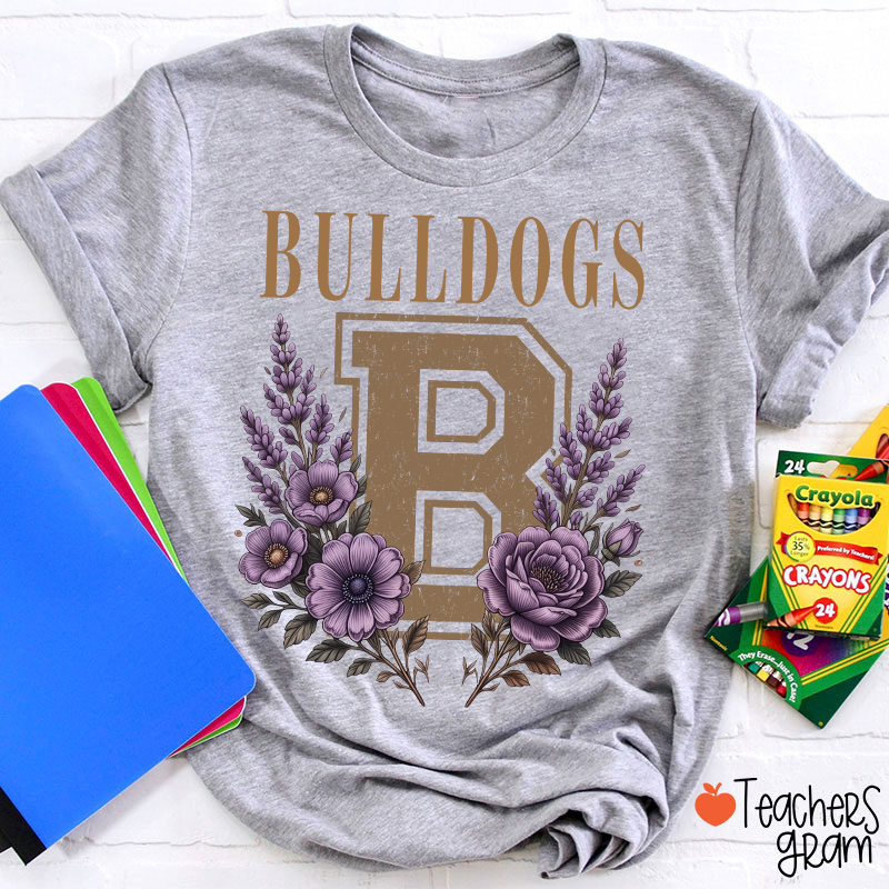 Personalized Mascot Sport Floral Initial Letter Teacher T‑Shirt
