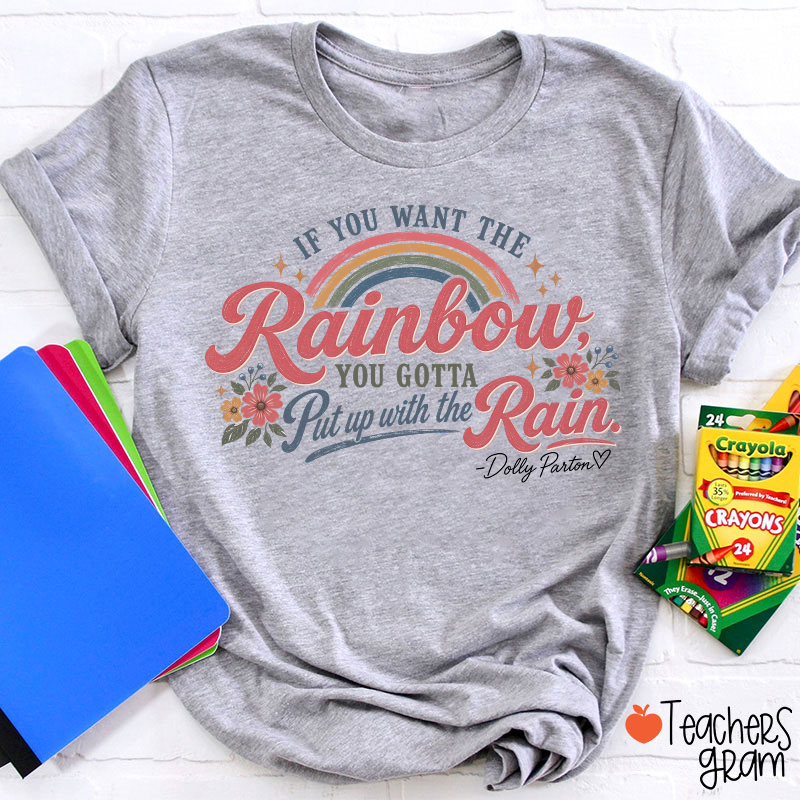 Dolly Parton Rainbow Quote Floral Teacher T‑Shirt