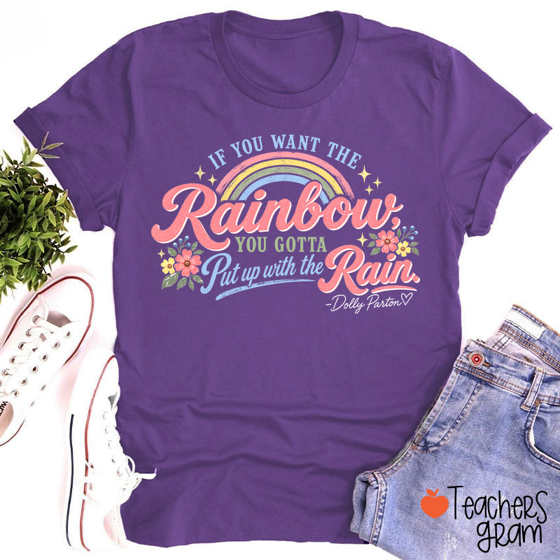 Dolly Parton Rainbow Quote Floral Teacher T‑Shirt