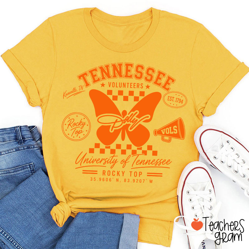 Tennessee Volunteers Rocky Top Dolly Butterfly Teacher T-Shirt