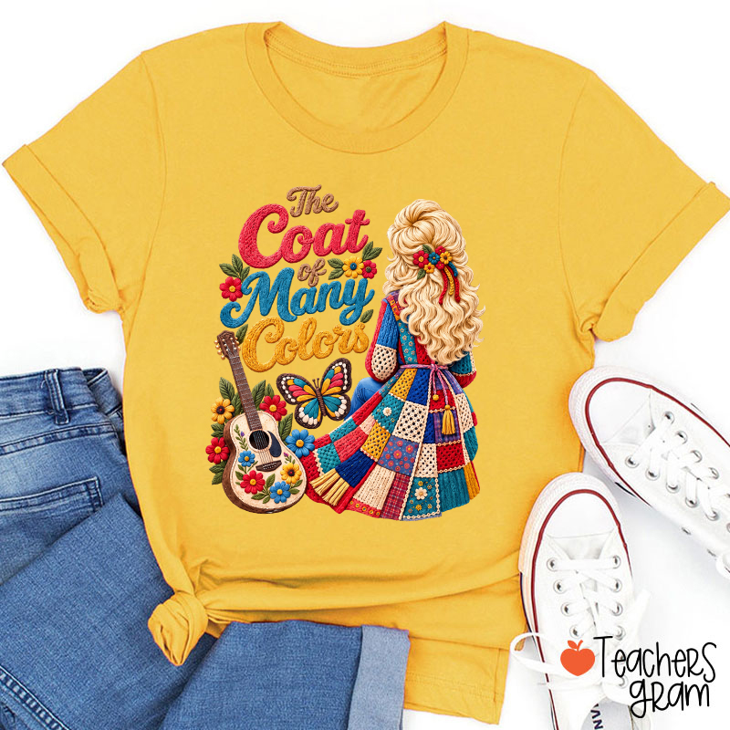 The Coat Of Many Colors Dolly Floral Guitar Teacher T-Shirt