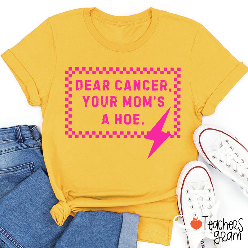 Funny Anti‑Cancer Quote Pink Checker Lightning Bolt Teacher T-Shirt