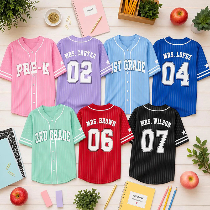 Personalized Grade Number Print Pinstriped Teacher Baseball Jersey