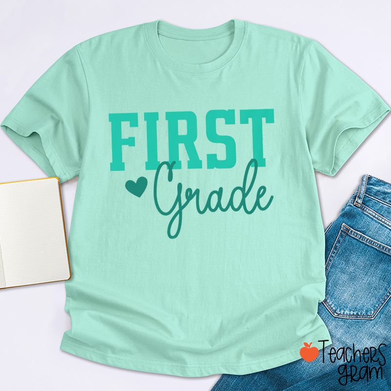Personalized Grade Simple Design Heart Teacher T-Shirt