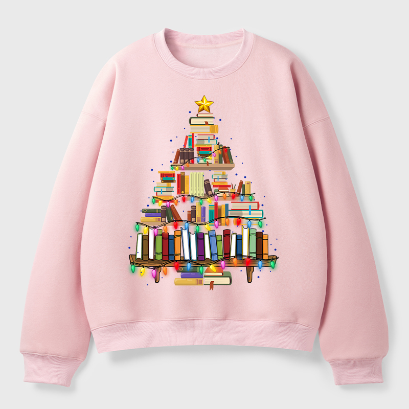 Book Christmas Tree Teacher Fleece Sweatshirt