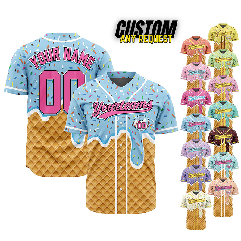 Personalized Name Preppy Ice Cream Waffle Sprinkles Custom Baseball Jersey