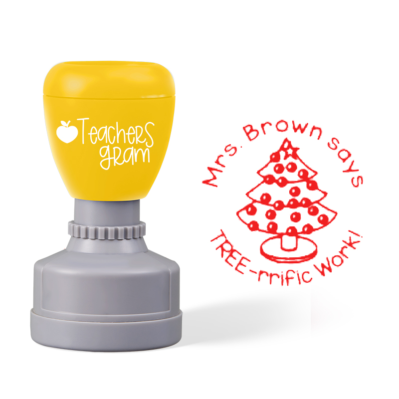 Personalized Name Says Tree Trific Work Teacher Stamp
