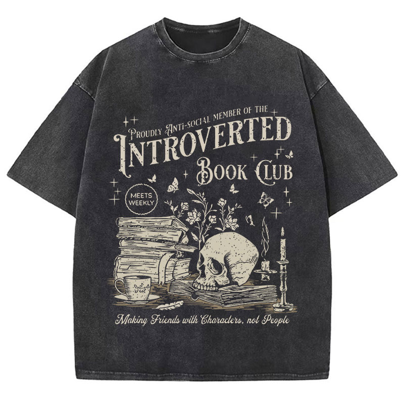 Introverted Book Club Teacher Washed T-Shirt