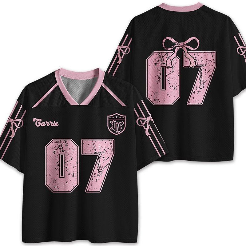 Personalized Name Pink Bow Teacher Mesh Jersey