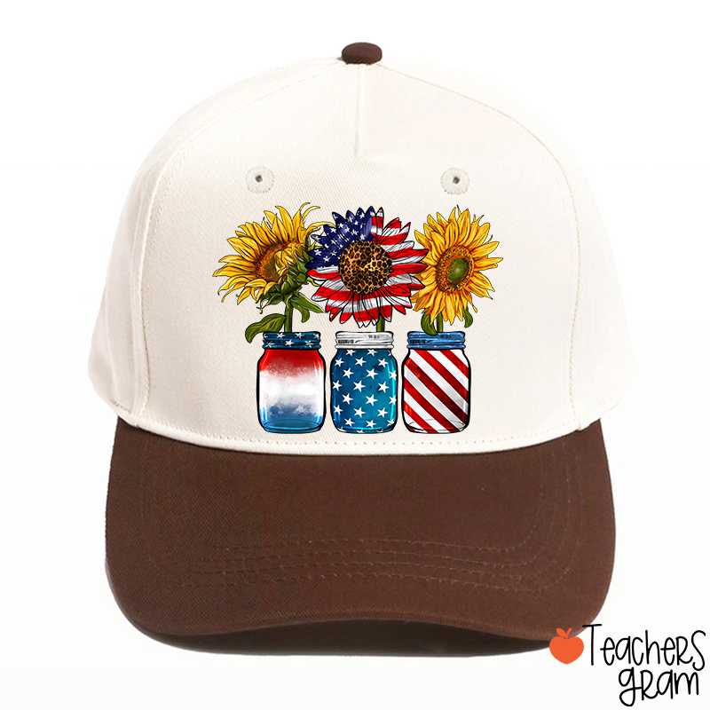 America Sunflower Teacher Baseball Cap
