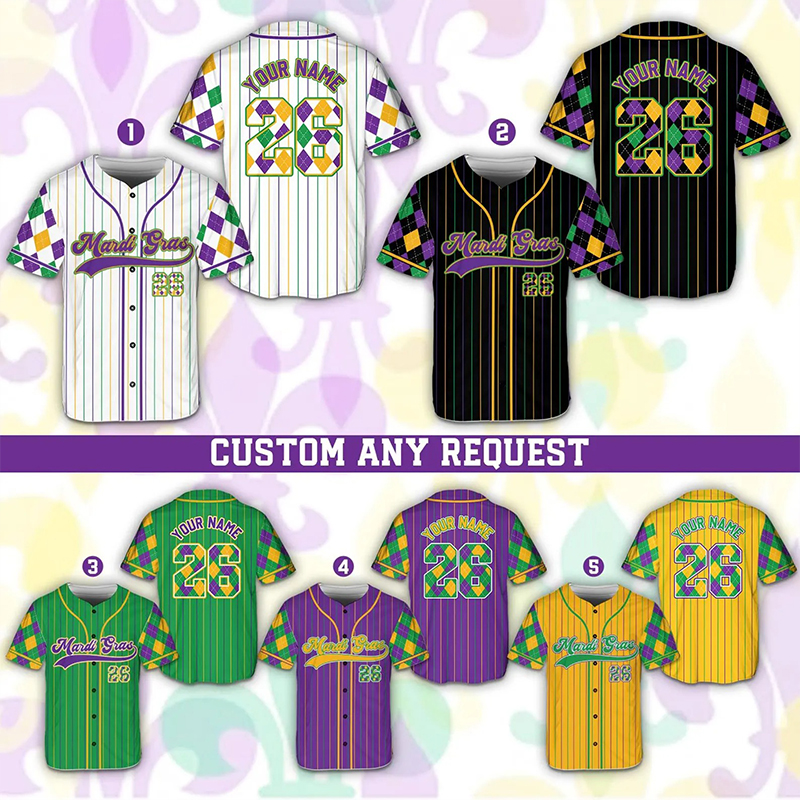 Personalized Argyle Mardi Gras Teacher Baseball Jersey