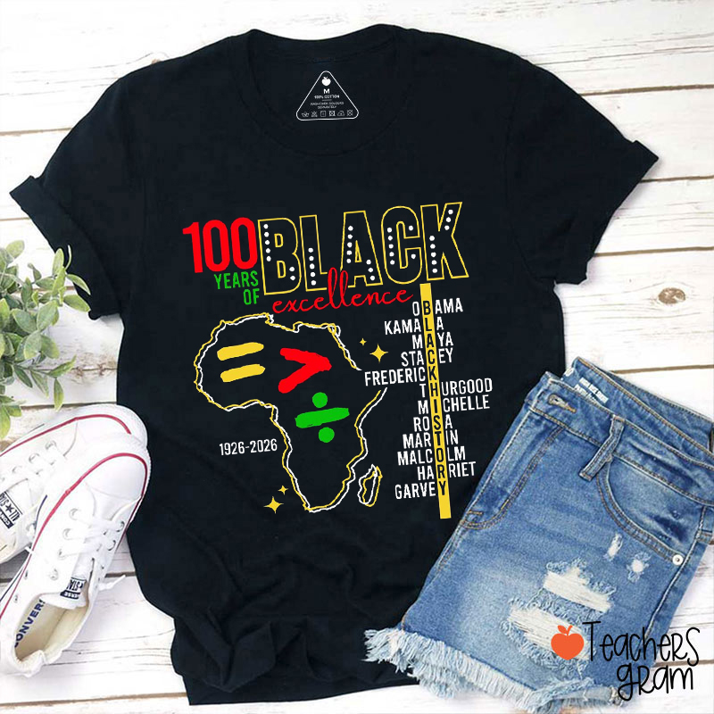 100 Years Of Black Excellence Teacher T-Shirt