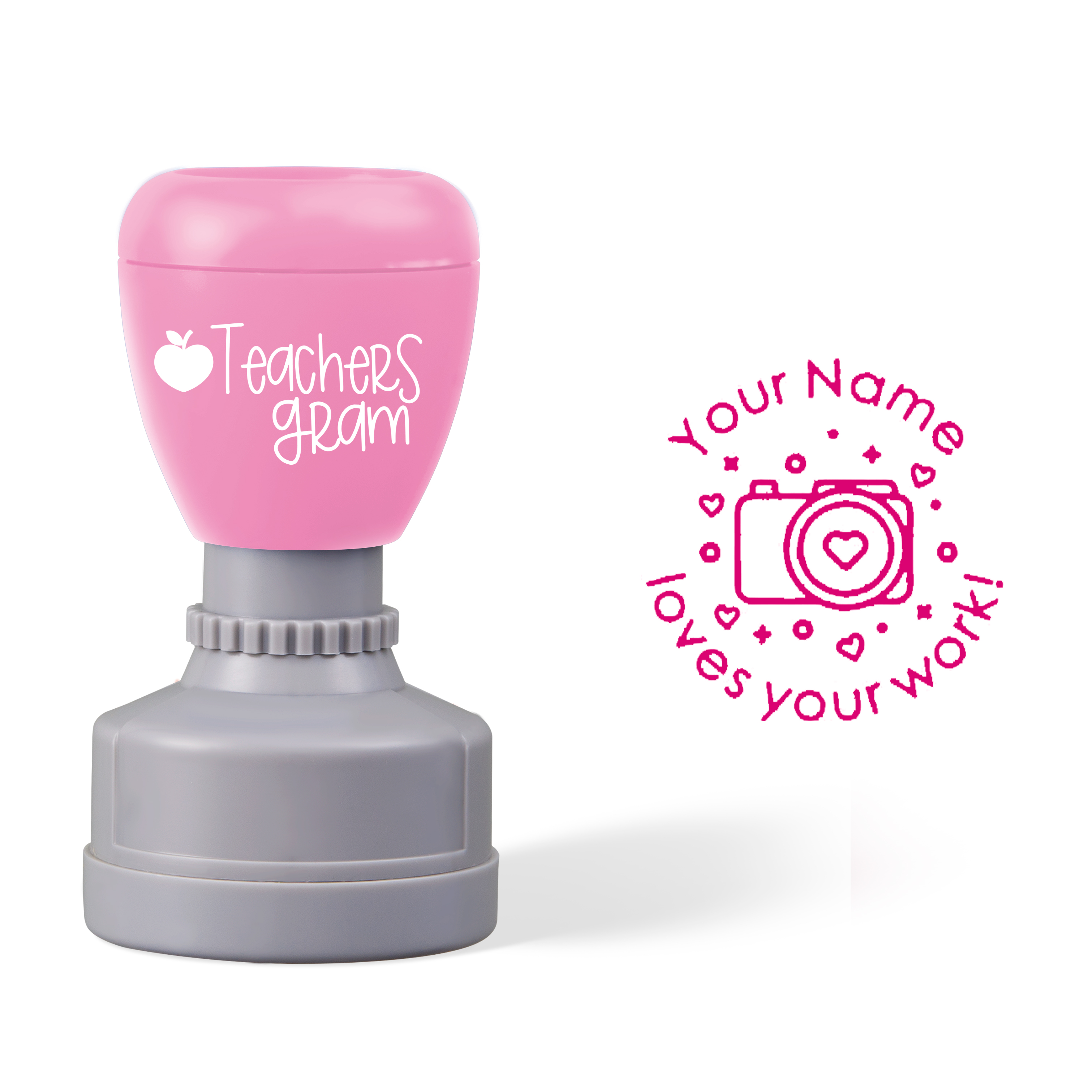 Personalized Name Loves Your Work Teacher Stamp