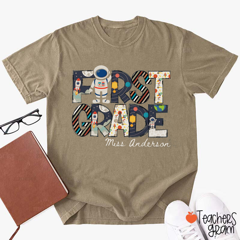 Personalized Grade Name Outer Space Astronaut Teacher T-Shirt