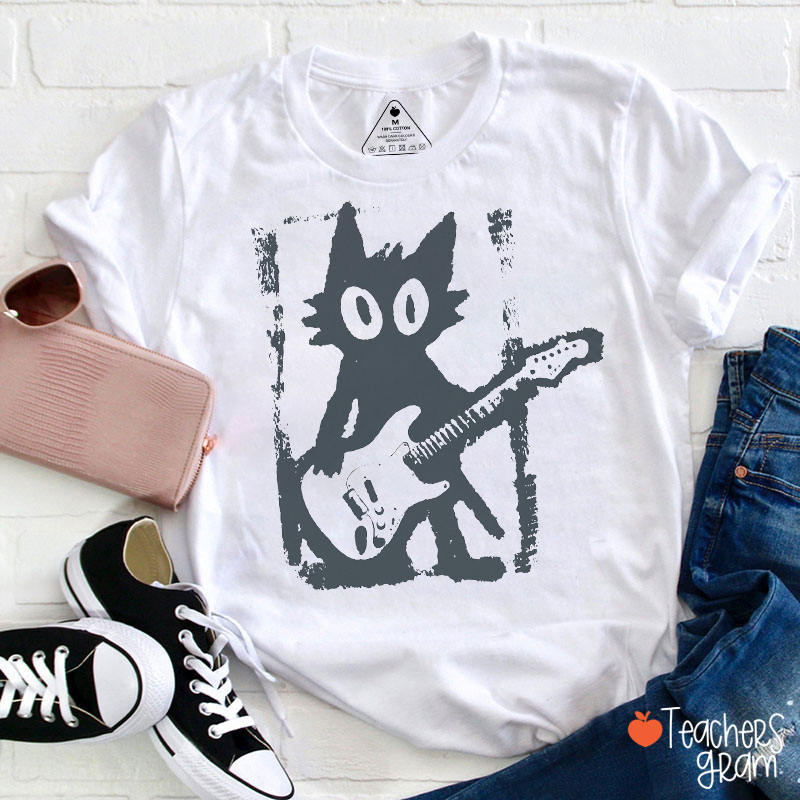 Grunge Style Rock Cat Music Teacher T‑Shirt