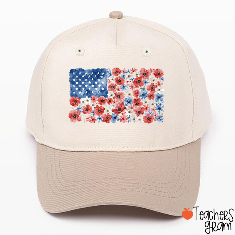 Vintage Floral USA Flag Teacher Baseball Cap